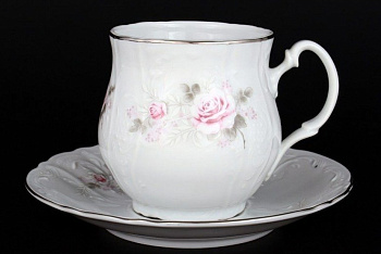 Пара чайная 310мл "Бледные розы, отводка платина" ф. JONÁŠ