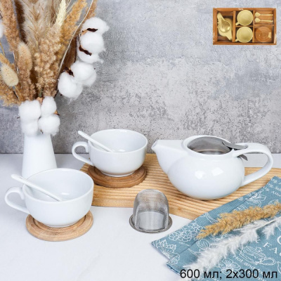 Набор чайный  3пр: чайник 550мл  2 * пара 250мл с ложками