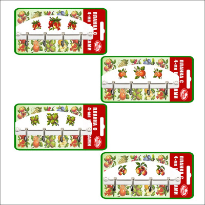 Планка с 4 крючками "Фрукты" 6диз.