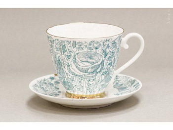 Чашка с блюдцем 220мл "Лето Зеленое" ф.Гвоздика костяной фарфор
