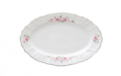 Блюдо овальное 26см "Бледные розы, отводка платина"
