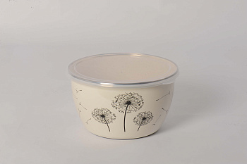 Миска эмал. с пласт. крышкой "Одуванчик" 2.4л 18см Миска эмал. с пласт. крышкой "Одуванчик" 2.4л 18см