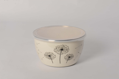 Миска эмал. с пласт. крышкой "Одуванчик" 2.4л 18см