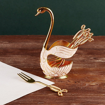 Набор вилок 6шт. 13см  "Лебедь золото" в подставке