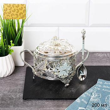 Сахарница с ложкой 200мл стекло металл