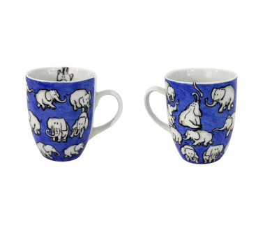 Кружка "Ева" 370мл "Слоны" синий фон