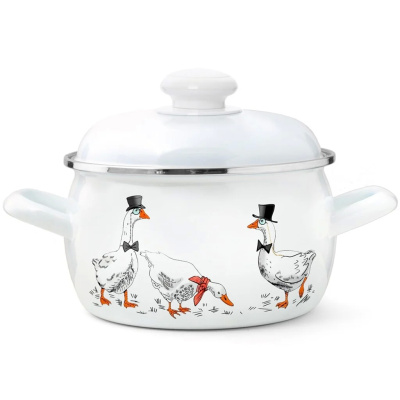 Кастрюля эмал. "Гуси" сферическая 2л