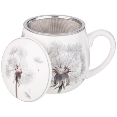 Кружка заварочная 420мл "Dandelion" метал. cито фарфор. крышка под.уп.