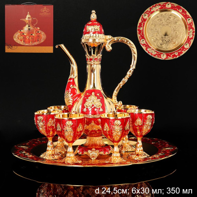 Набор коньячный  "Золото красный" 8пр. поднос 24.5см рюмка 6*30мл графин 350мл