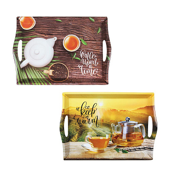 Поднос пластик "Аромат чая"  35х25х3.8см 2диз