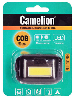 Фонарь налобный Camelion LED5355  черный 1Вт COB LED 3 режима 3XAAA 6500К  50 лм
