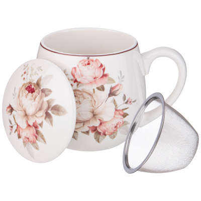 Кружка заварочная 420мл "Мэрибель" с металл. ситом и фарфор. крышкой  под.уп.