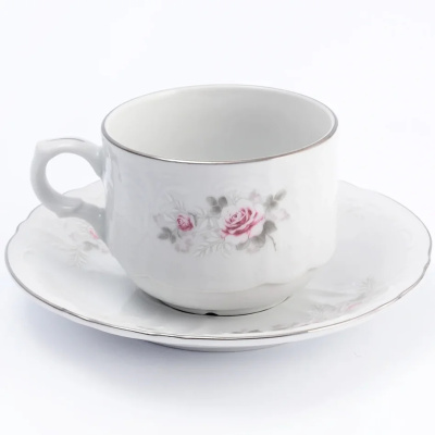 Пара чайная отель 250мл  "Бледные розы, отводка платина"