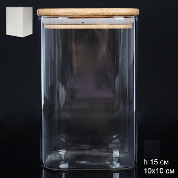 Банка квадратная бамбуковая крышка 1150мл 10*15см