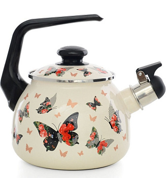 Чайник эмал.  2.5л "Бабочки" со свистком Чайник эмал.  2.5л "Бабочки" со свистком