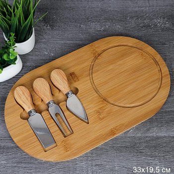 Набор сервировочный для сыра доска 2 ножа и вилка 19.5х33см