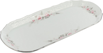 Поднос 37см "Бледные розы, отводка платина"