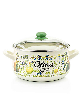 Кастрюля эмал. стекл.крышка  "Олива" 2.2л 16см Кастрюля эмал. стекл.крышка  "Олива" 2.2л 16см