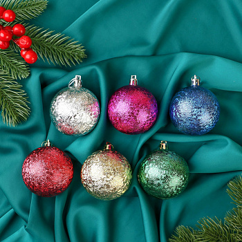 Набор шаров пластик d6см 6шт "Прокси рельефный" микс