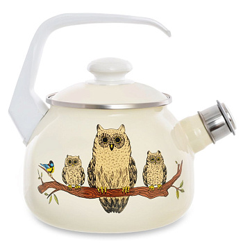 Чайник эмал.  "Совы" 2.5л со свистком