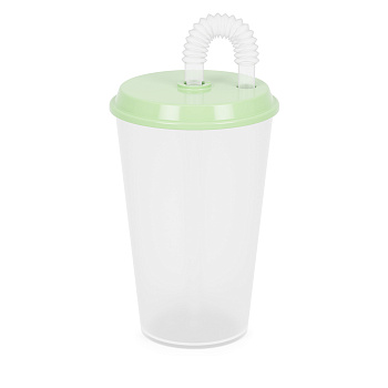 Стакан 500мл с крышкой и трубочкой зелёный