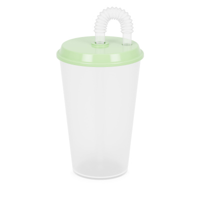 Стакан 500мл с крышкой и трубочкой зелёный