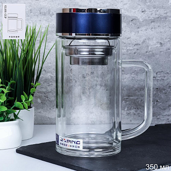 Термокружка 350мл стекло  металл. фильтр