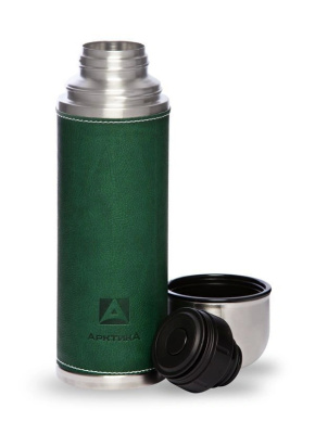 Термос в кожаной оплетке зелёный 1л 28ч