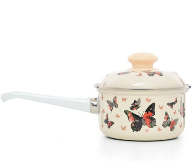 Ковш эмал.  1л "Бабочки" с крышкой