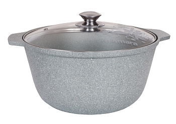 Кастрюля жаровня 5л  "Светлый мрамор"  стекл. крышка Кастрюля жаровня 5л  "Светлый мрамор"  стекл. крышка