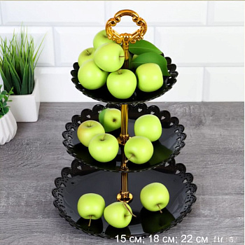 Ваза для фруктов 3х ярусная 15/18/22см Круг черная