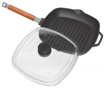 Сковорода-гриль чугун квадр. 28х28см съем/ручка стекл. крышка