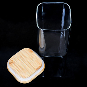 Банка квадратная бамбуковая крышка 550мл 8*12см