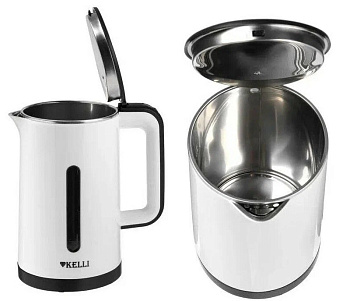 Чайник электрический 1.8л белый 2200Вт поворот двойные стенки пластик+нерж скрытый нагрев.эл.