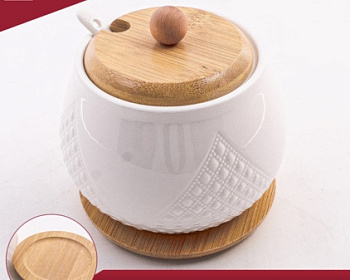 Сахарница 600мл с ложкой   бамбук