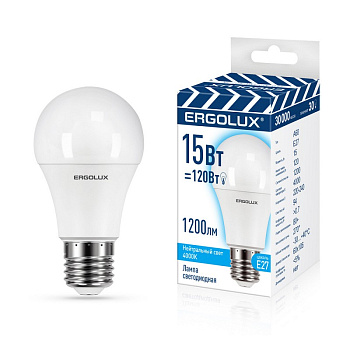 Лампа светодиодная   ЛОН 15Вт Е27 4500К 220-240В LED-A60-15W-E27-4K