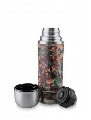 Термос  в кожаной оплетке 500мл хаки 24часа