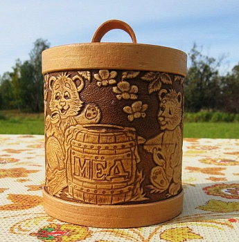 Туес медовый "Медвежата" d10.5 h8.5см