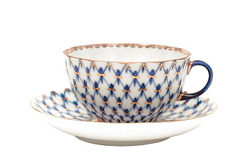 Чашка с блюдцем "тюльп.Кобальтовая сетка" 220мл твердый фарфор Чашка с блюдцем "тюльп.Кобальтовая сетка" 220мл твердый фарфор