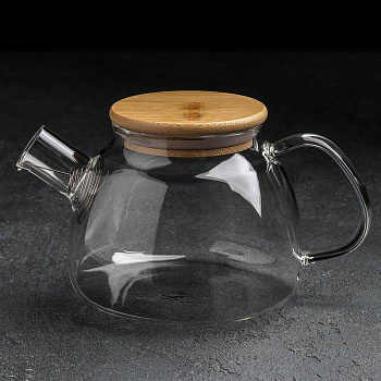 Чайник заварочный стекл. «Эко»  600мл метал сито  дерев. Крышка
