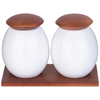 Набор банок с деревянной крышкой  "Native" 18.5*12см 400мл 2шт. на дерев. подставке