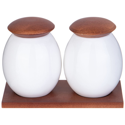 Набор банок с деревянной крышкой  "Native" 18.5*12см 400мл 2шт. на дерев. подставке