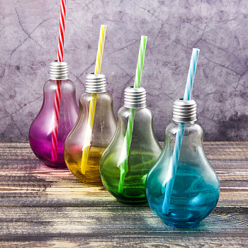 Бокал для коктейля  «Лампочка» 250мл с трубочкой  МИКС