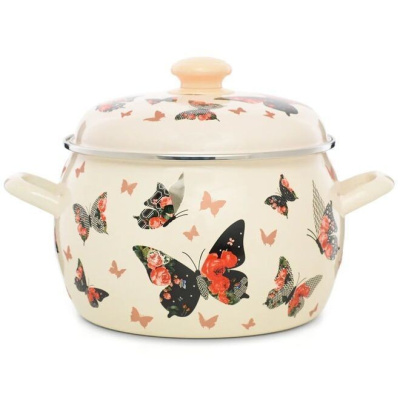 Кастрюля эмал.  2л "Бабочки" сферическая