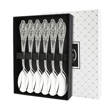 Набор чайных ложек "Весна" с чернью 6пр. + футляр