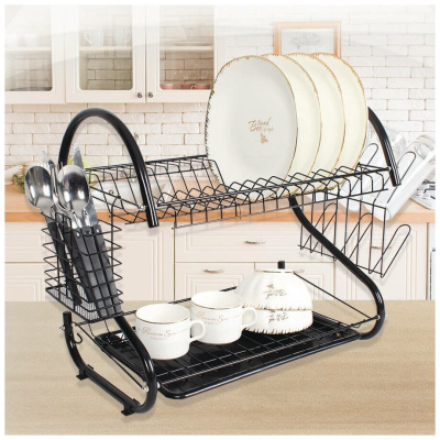 Сушка для посуды 2 уровня  39x26.5x43см черная