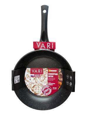 Сковорода литая 24см КЛАССИЧЕСКАЯ КАМЕННАЯ черный 15 дно 4.5 ст.3.5мм цар 6/10