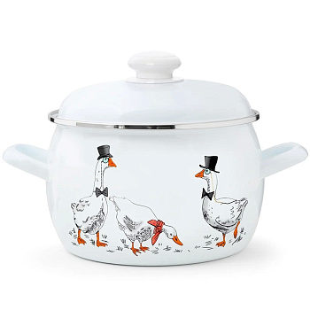 Кастрюля эмал. "Гуси" сферическая 3.5л Кастрюля эмал. "Гуси" сферическая 3.5л