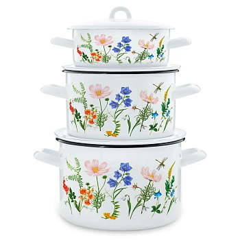 Набор посуды эмал. "Луговые цветы" цилинд. 1.45, 2.9, 4.3л