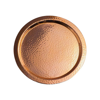 Поднос круглый 27см медный кованый